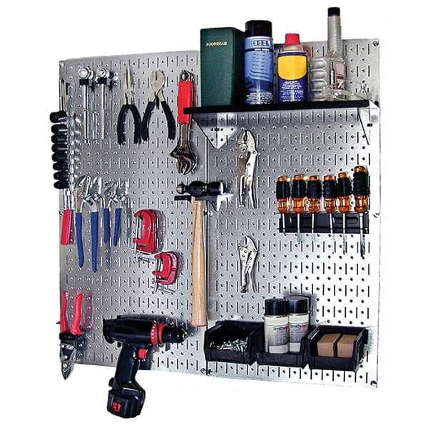 Wall Control - 32" Wide x 32" High Peg Board Kit - 2 Panels, Galvanized Steel, Galvanized/Black - Benchmark Tooling