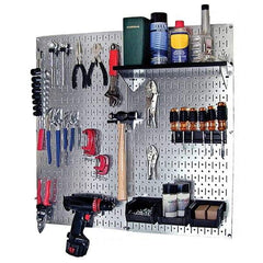 Wall Control - 32" Wide x 32" High Peg Board Kit - 2 Panels, Galvanized Steel, Galvanized/Black - Benchmark Tooling