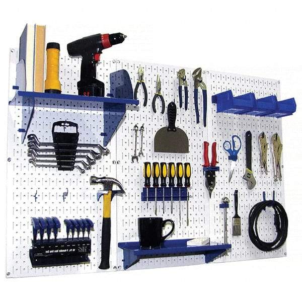 Wall Control - 48" Wide x 32" High Peg Board Kit - 3 Panels, Metal, White/Blue - Benchmark Tooling