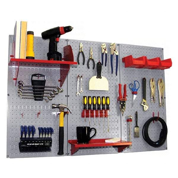 Wall Control - 48" Wide x 32" High Peg Board Kit - 3 Panels, Metal, Gray/Red - Benchmark Tooling