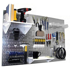 Wall Control - 48" Wide x 32" High Peg Board Kit - 3 Panels, Galvanized Steel, Galvanized/White - Benchmark Tooling