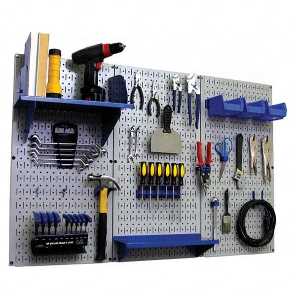 Wall Control - 48" Wide x 32" High Peg Board Kit - 3 Panels, Metal, Gray/Blue - Benchmark Tooling