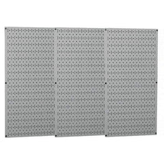 Wall Control - 48" Wide x 32" High Peg Board Storage Board - 3 Panels, Metal, Gray - Benchmark Tooling