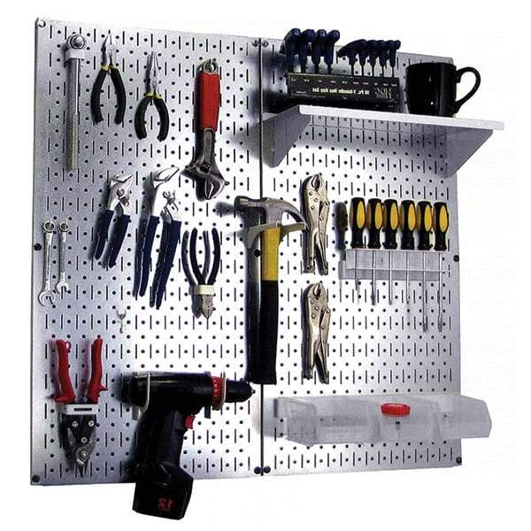 Wall Control - 32" Wide x 32" High Peg Board Kit - 2 Panels, Galvanized Steel, Galvanized/White - Benchmark Tooling