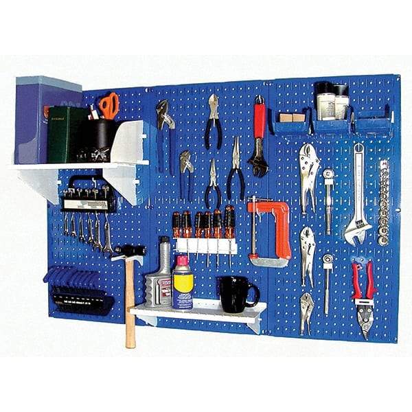 Wall Control - 48" Wide x 32" High Peg Board Kit - 3 Panels, Metal, Blue/White - Benchmark Tooling