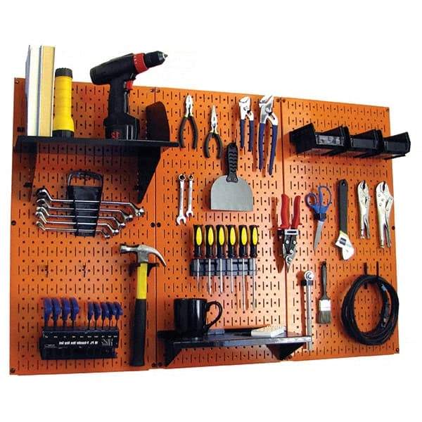 Wall Control - 48" Wide x 32" High Peg Board Kit - 3 Panels, Metal, Orange/Black - Benchmark Tooling