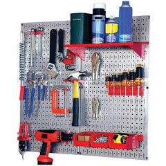 Wall Control - 32" Wide x 32" High Peg Board Kit - 2 Panels, Galvanized Steel, Galvanized/Red - Benchmark Tooling