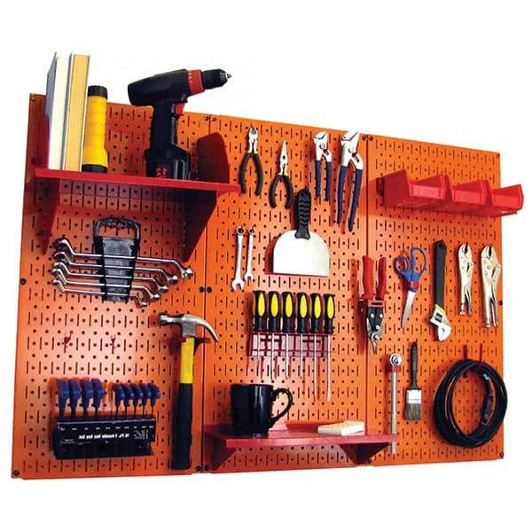 Wall Control - 48" Wide x 32" High Peg Board Kit - 3 Panels, Metal, Orange/Red - Benchmark Tooling