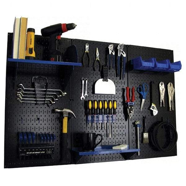 Wall Control - 48" Wide x 32" High Peg Board Kit - 3 Panels, Metal, Black/Blue - Benchmark Tooling