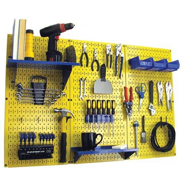 Wall Control - 48" Wide x 32" High Peg Board Kit - 3 Panels, Metal, Yellow/Blue - Benchmark Tooling