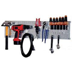 Wall Control - 32" Wide x 8" High Peg Board Kit - 1 Panels, Galvanized Steel, Galvanized/Black - Benchmark Tooling