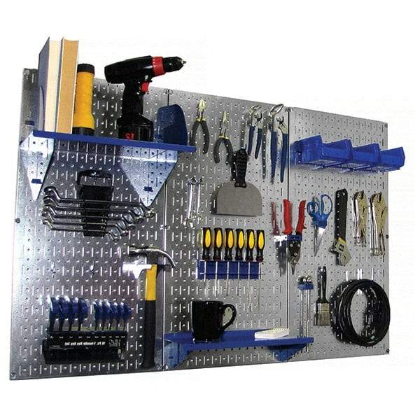 Wall Control - 48" Wide x 32" High Peg Board Kit - 3 Panels, Galvanized Steel, Galvanized/Blue - Benchmark Tooling