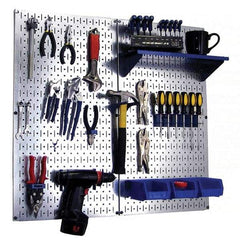 Wall Control - 32" Wide x 32" High Peg Board Kit - 2 Panels, Galvanized Steel, Galvanized/Blue - Benchmark Tooling