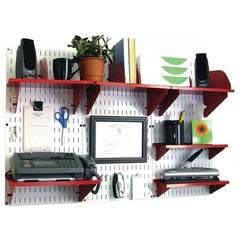 Wall Control - 48" Wide x 32" High Industrial Steel Tool Board System - 3 Panels, Metal, White/Red - Benchmark Tooling