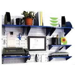 Wall Control - 48" Wide x 32" High Industrial Steel Tool Board System - 3 Panels, Metal, White/Blue - Benchmark Tooling