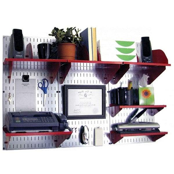 Wall Control - 48" Wide x 32" High Industrial Steel Tool Board System - 3 Panels, Galvanized Steel, Galvanized/Red - Benchmark Tooling