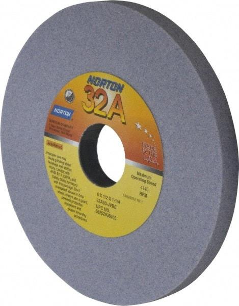 Norton - 6" Diam x 1-1/4" Hole x 1/2" Thick, J Hardness, 80 Grit Surface Grinding Wheel - Aluminum Oxide, Type 1, Medium Grade, 4,140 Max RPM, Vitrified Bond, No Recess - Benchmark Tooling