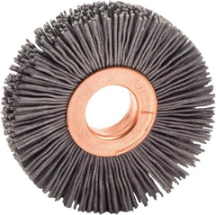 Weiler - 2" OD, 1/2" Arbor Hole, Nylon Wheel Brush - 3/8" Face Width, 1/2" Trim Length, 0.022" Filament Diam, 10,000 RPM - Benchmark Tooling