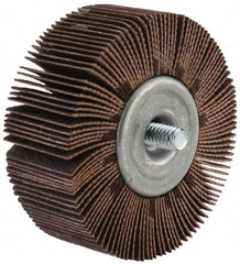 Merit Abrasives - 2-1/2" Diam x 1" Face Width, Fine Aluminum Oxide Coated Mounted Flap Wheel - 1/4-20 Threaded Mount, 120 Grit, Cloth Backing, 20,000 Max RPM - Benchmark Tooling