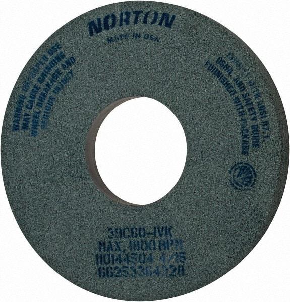 Norton - 14" Diam x 5" Hole x 1-1/2" Thick, I Hardness, 60 Grit Surface Grinding Wheel - Silicon Carbide, Type 5, Medium Grade, 1,800 Max RPM, Vitrified Bond, One-Side Recess - Benchmark Tooling