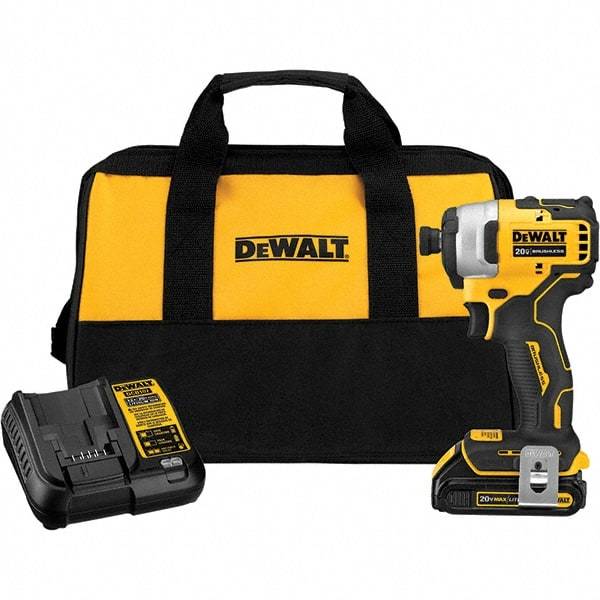 DeWALT - Atomic 20 Volt, 1/4" Drive, 1,700 In/Lb Torque, Cordless Impact Driver - Mid-Handle, 2800 RPM, 1 Lithium-Ion Battery Included - Benchmark Tooling