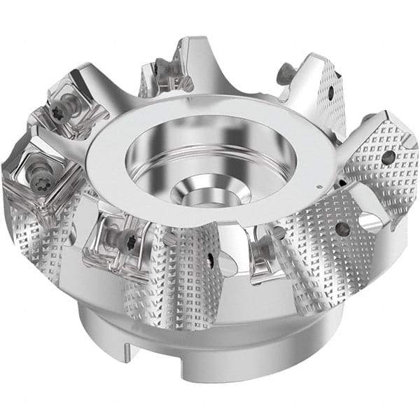 Seco - 3" Cut Diam, 1" Arbor Hole, 0.236" Max Depth of Cut, 48° Indexable Chamfer & Angle Face Mill - 8 Inserts, SN.. Insert, Right Hand Cut, 8 Flutes, Through Coolant, Series R220.54 - Benchmark Tooling