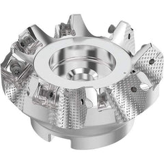 Seco - 80mm Cut Diam, 27mm Arbor Hole, 6mm Max Depth of Cut, 48° Indexable Chamfer & Angle Face Mill - 8 Inserts, SN.. Insert, Right Hand Cut, 8 Flutes, Through Coolant, Series R220.54 - Benchmark Tooling