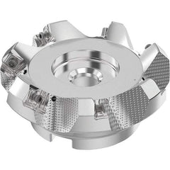 Seco - 100mm Cut Diam, 32mm Arbor Hole, 6mm Max Depth of Cut, 48° Indexable Chamfer & Angle Face Mill - 7 Inserts, SN.. Insert, Right Hand Cut, 7 Flutes, Through Coolant, Series R220.54 - Benchmark Tooling