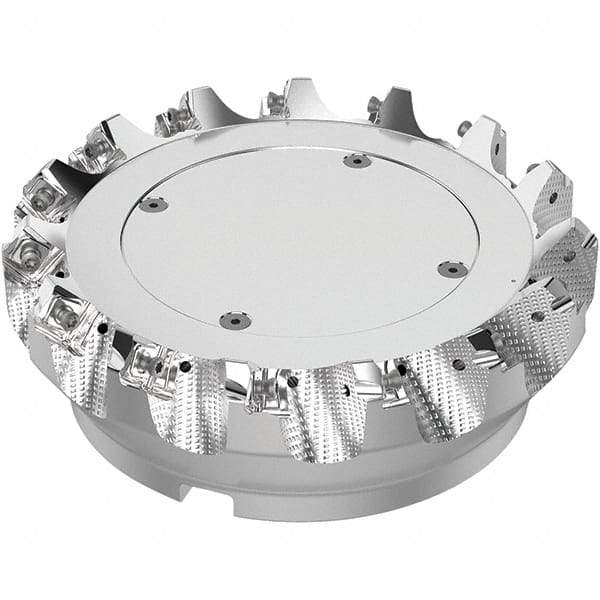 Seco - 6" Cut Diam, 2" Arbor Hole, 0.236" Max Depth of Cut, 48° Indexable Chamfer & Angle Face Mill - 15 Inserts, SN.. Insert, Right Hand Cut, 15 Flutes, Through Coolant, Series R220.54 - Benchmark Tooling