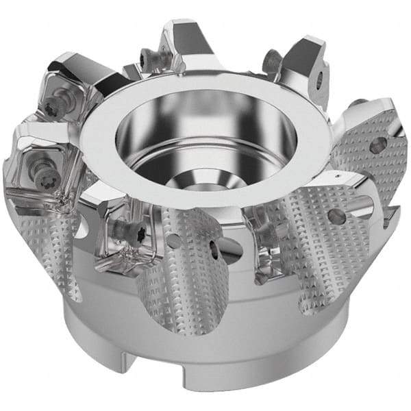 Seco - 3" Cut Diam, 1" Arbor Hole, 0.315" Max Depth of Cut, 71° Indexable Chamfer & Angle Face Mill - 8 Inserts, SN.. Insert, Right Hand Cut, 8 Flutes, Through Coolant, Series R220.56 - Benchmark Tooling