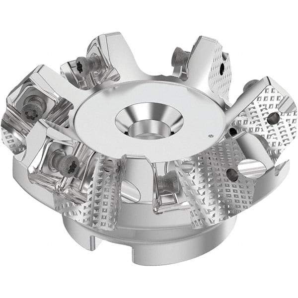 Seco - 63mm Cut Diam, 22mm Arbor Hole, 6mm Max Depth of Cut, 48° Indexable Chamfer & Angle Face Mill - 7 Inserts, SN.. Insert, Right Hand Cut, 7 Flutes, Through Coolant, Series R220.54 - Benchmark Tooling