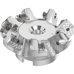 Seco - 63mm Cut Diam, 22mm Arbor Hole, 6mm Max Depth of Cut, 48° Indexable Chamfer & Angle Face Mill - 7 Inserts, SN.. Insert, Right Hand Cut, 7 Flutes, Through Coolant, Series R220.54 - Benchmark Tooling