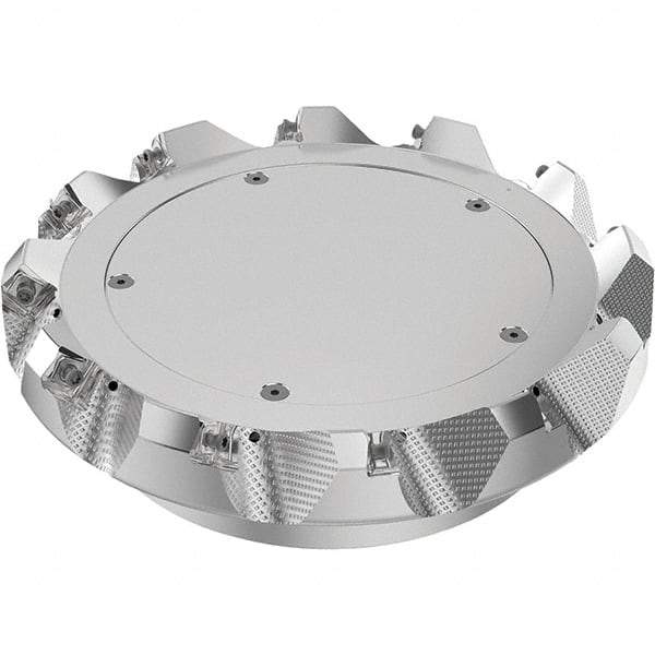 Seco - 200mm Cut Diam, 60mm Arbor Hole, 6mm Max Depth of Cut, 48° Indexable Chamfer & Angle Face Mill - 12 Inserts, SN.. Insert, Right Hand Cut, 12 Flutes, Through Coolant, Series R220.54 - Benchmark Tooling