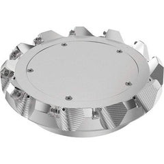 Seco - 200mm Cut Diam, 60mm Arbor Hole, 6mm Max Depth of Cut, 48° Indexable Chamfer & Angle Face Mill - 12 Inserts, SN.. Insert, Right Hand Cut, 12 Flutes, Through Coolant, Series R220.54 - Benchmark Tooling