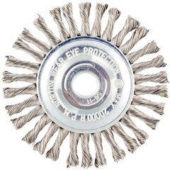 Norton - 4" OD, 5/8-11 Arbor Hole, Stringer Bead Twist Knot Stainless Steel Wheel Brush - Benchmark Tooling