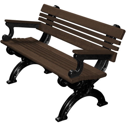 Bench Cambridge With Arms 48 Bk Frame Brown Seat - Exact Industrial Supply