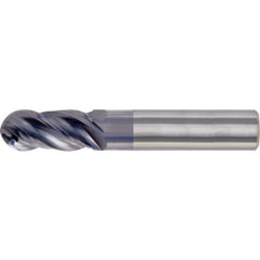 7/16″ Dia. × 7/16″ Shank × 1″ DOC × 3″ OAL, Carbide TiAlN, Spiral , 4 Flute, CW Helix, Round, Ballnose End Mill - Exact Industrial Supply
