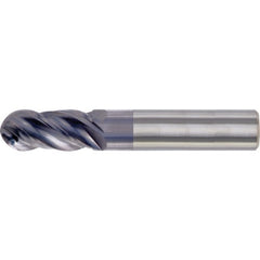 1/2″ Dia. × 1/2″ Shank × 5/8″ DOC × 3″ OAL, Carbide TiAlN, Spiral , 4 Flute, CW Helix, Round, Ballnose End Mill - Exact Industrial Supply