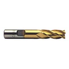 1 Dia. x 4-1/8 Overall Length 4-Flute Square End High Speed Steel SE End Mill-Round Shank-Center Cut-TiN - Benchmark Tooling