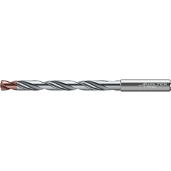 15 mm Dia. × 16 mm Shank × 152 mm Flute Length × 204 mm OAL, 8xD, 140 Degrees, Axial Inclined Exit, DIN 6535 HA, Cylindrical Solid Carbide Drill DC175 WJ30RY