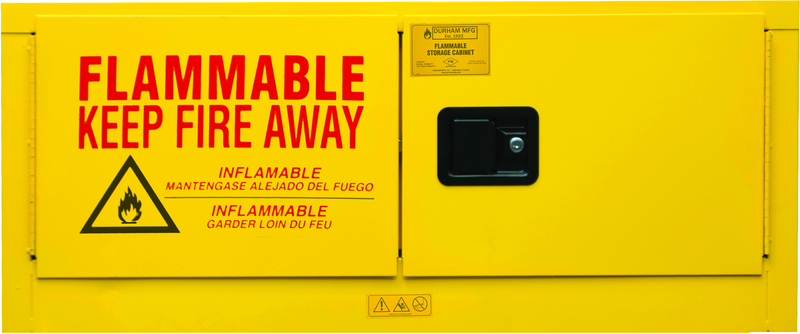 12 Gallon - All Welded - FM Approved - Flammable Safety Cabinet with Legs - Manual Doors - 1 Shelf - Safety Yellow - Benchmark Tooling