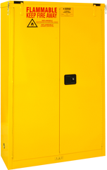 45 Gallon - All Welded - FM Approved - Flammable Safety Cabinet - Self-closing Doors - 2 Shelves - Safety Yellow - Benchmark Tooling