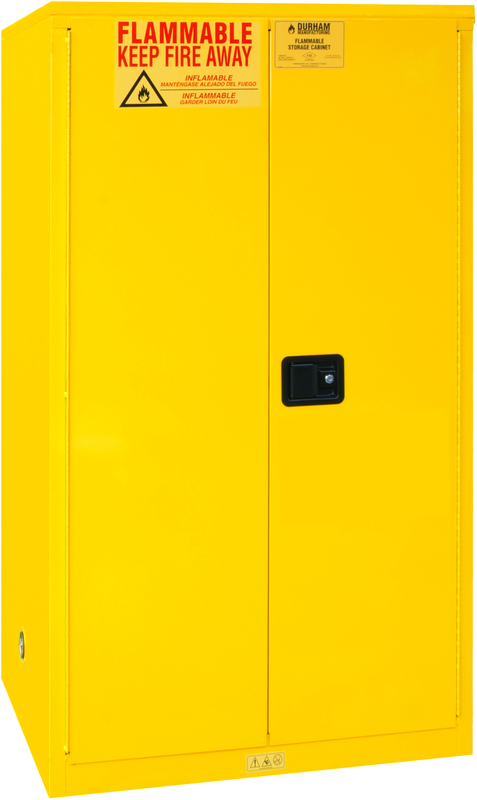 60 Gallon - All Welded -FM Approved - Flammable Safety Cabinet - Manual Doors - 2 Shelves - Safety Yellow - Benchmark Tooling