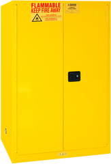 90 Gallon - All Welded - FM Approved - Flammable Safety Cabinet - Manual Doors - 2 Shelves - Safety Yellow - Benchmark Tooling