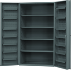 48"W - 14 Gauge - Lockable Shelf Cabinet - 4 Adjustable Shelves - 14 Door Shelves - Deep Door Style - Gray - Benchmark Tooling