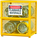 30"W - All Welded - Angle Iron Frame with Mesh Side - Horizontal Gas Cylinder Cabinet - 1 Shelf - Magnet Door - Safety Yellow - Benchmark Tooling