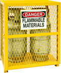 30 x 20 x 33-1/2" - All Welded - Angle Iron Frame with Mesh Side - Horizontal/Vertical Gas Cylinder Cabinet - Magnet Doors - Safety Yellow - Benchmark Tooling