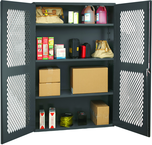 48"W - 14 Gauge - Lockable Cabinet - 3 Adjustable Shelves - Flush Door Style - Gray - Benchmark Tooling