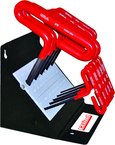 10 Piece - 3/32 - 3/8" T-Handle Style - 6'' Arm- Hex Key Set with Plain Grip in Stand - Benchmark Tooling