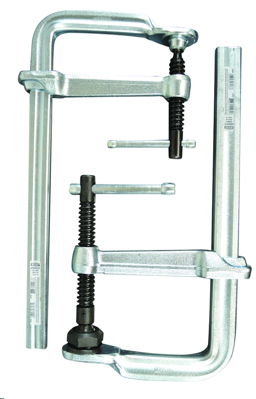 Economy L Clamp --24" Capacity - 4-3/4" Throat Depth - Standard Pad - Profiled Rail, Spatter resistant spindle - Benchmark Tooling